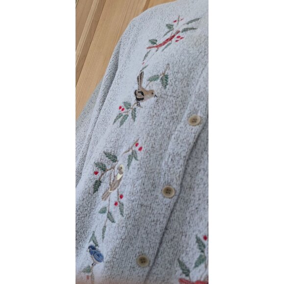 Womens Button-Up Bird Embroidered Cardigan Sweater Beige cottagecore boho - Picture 4 of 9